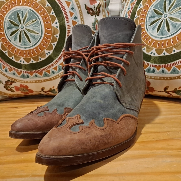 Vintage Spiegel Blue Leather Lace Up Pointed Toe Western Ankle Boot Womens 7.5 - Picture 7 of 10